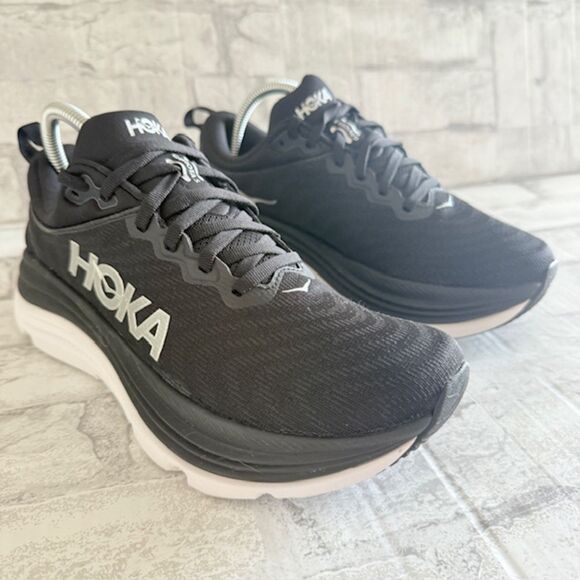 EUC Hoka Black White Womens Gaviota 5 Walking Running Sneakers 8B (Faded Stain) - Picture 2 of 10